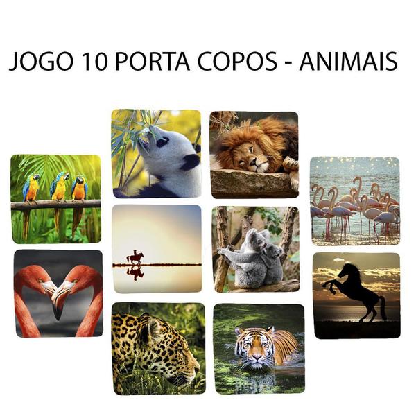 Imagem de Jogo 10 Apoio de Copos Personalizado Neoprene Animais mais lindos Quadrado