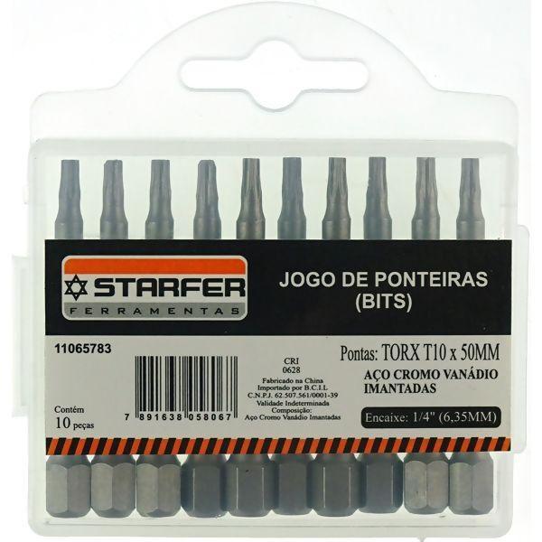 Imagem de Jogo 10 Bits Ponta Torx 10 Para Parafusadeira 50Mm Starfer