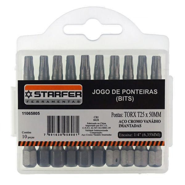 Imagem de Jogo 10 Bits Ponta Torx 25 Para Parafusadeira 50Mm Starfer