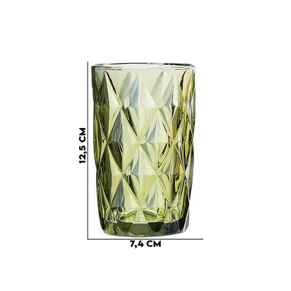 Imagem de Jogo 10 Copos p/ Água Vidro Diamante Verde Class Home 350ml