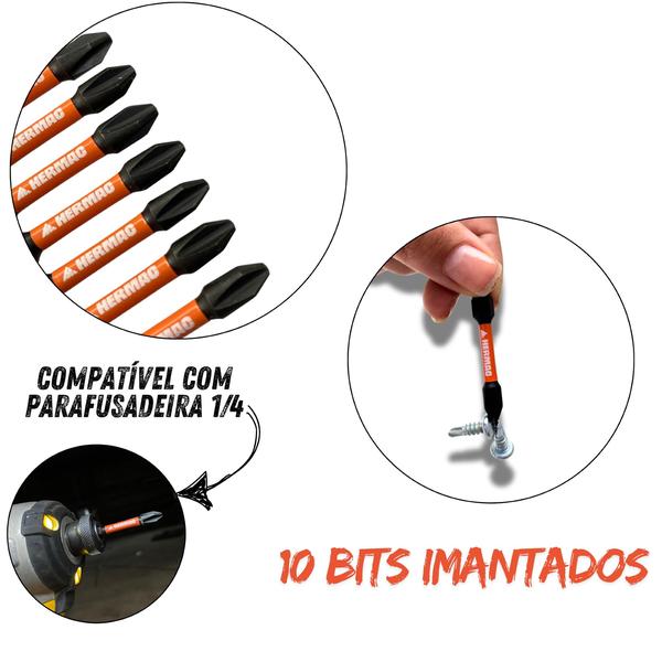 Imagem de Jogo 10 Ponteiras Bits Ph2 50mm Magnetico Com Suporte