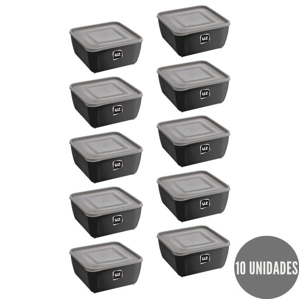 Imagem de Jogo 10 Potes Preto Quadrado 500ml Linha Gourmet Marmita Fit