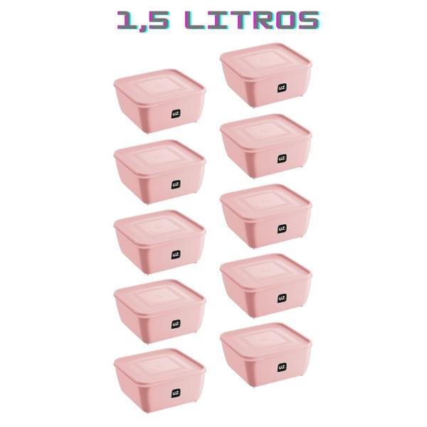 Imagem de Jogo 10 Potes Rosa Quadrado 1,5L Linha Gourmet Marmita