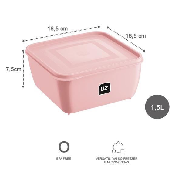 Imagem de Jogo 10 Potes Rosa Quadrado 1,5L Linha Gourmet Marmita