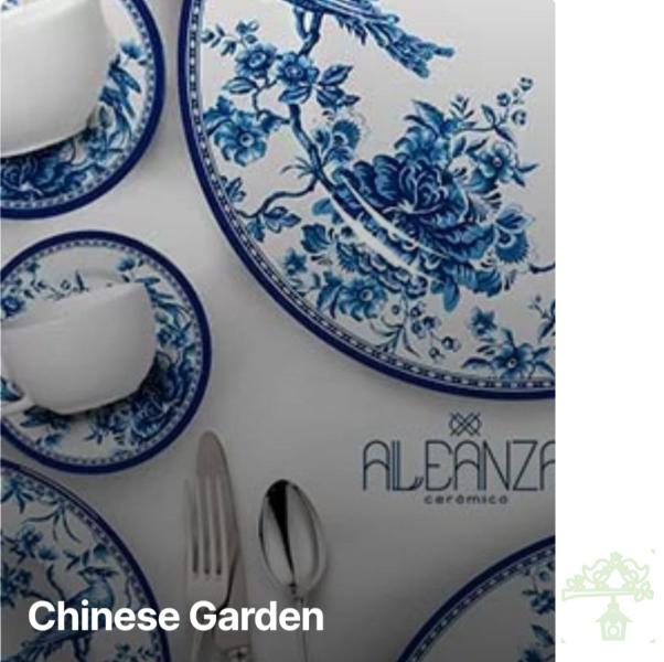 Imagem de Jogo 10 Pratos Raso e 10 de Sobremesa Chinese Garden em Cerâmica Alleanza