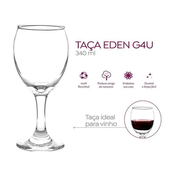 Imagem de Jogo 10 Taças de Vinho Degustação Vidro Transparente Eden Class Home 340ml