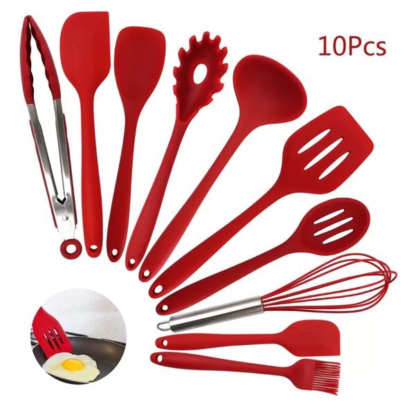 Imagem de Jogo 10 Utensílios Silicone Cozinha Vermelho