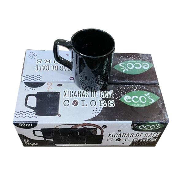 Jogo 10 Xícara Café Cerâmica Colors 80mL Preta Brilhosa - ECOS Imagem de Jogo 10 Xícara Café Cerâmica Colors 80mL Preta Brilhosa