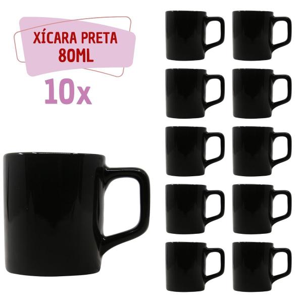 Jogo 10 Xícara Café Cerâmica Colors 80mL Preta Brilhosa - ECOS Imagem de Jogo 10 Xícara Café Cerâmica Colors 80mL Preta Brilhosa