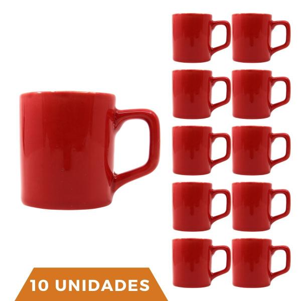 Imagem de Jogo 10 Xícaras Café 80mL Cerâmica Vermelho Mesa Posta