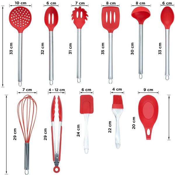 Imagem de Jogo 11 Colheres De Silicone Cabo Inox Utensílios Cozinha