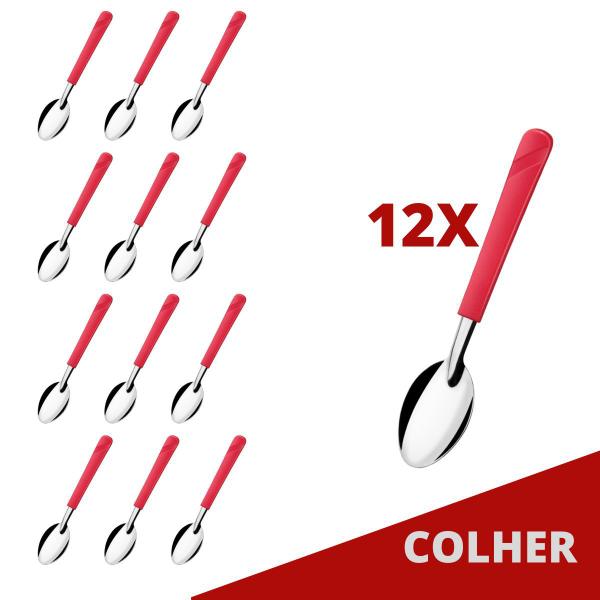Jogo 12 Colheres Vermelho Luna Plástico e Inox Mesa Posta - Taumer Imagem de Jogo 12 Colheres Vermelho Luna Plástico e Inox Mesa Posta