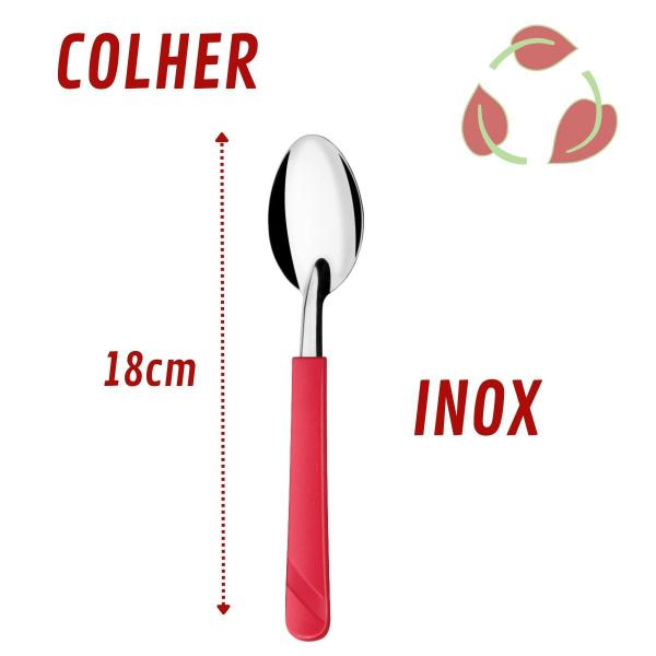 Jogo 12 Colheres Vermelho Luna Plástico e Inox Mesa Posta - Taumer Imagem de Jogo 12 Colheres Vermelho Luna Plástico e Inox Mesa Posta