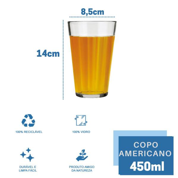 Imagem de Jogo 12 Copo Americano Long Drink 450ml Vidro Cerveja Nadir