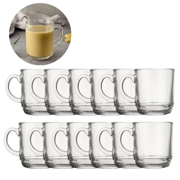 Jogo 12 Copo Canecas Vidro Transparente 250ML P/ Chá Café Choco - PRATICASA Jogo 12 Copo Canecas Vidro Transparente 250ML P/ Chá Café Choco - PRATICASA