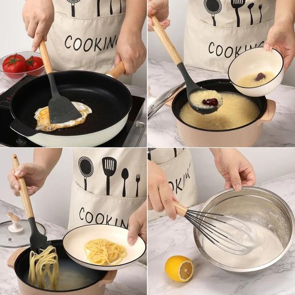 Imagem de Jogo 12 Peças Utensílios Cozinha Silicone Madeira Grafite