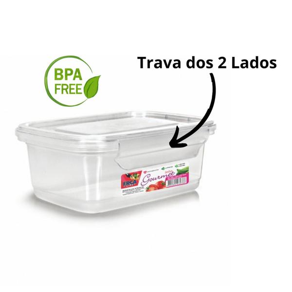 Jogo 12 Potes 400ml Retangular Tampa Trava Marmita Fitness Reutilizável - Ercaplast Imagem de Jogo 12 Potes 400ml Retangular Tampa Trava Marmita Fitness Reutilizável