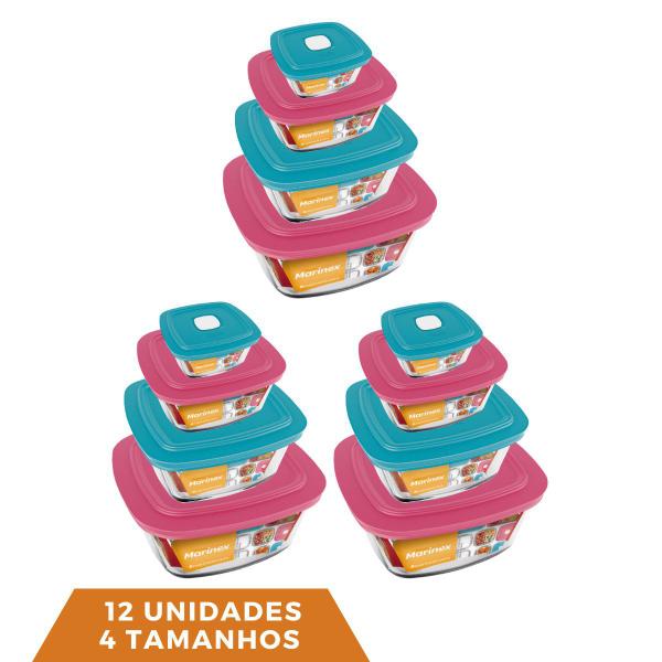 Imagem de Jogo 12 Potes Quadrado Vidro 300ml 500ml 1L 2L Marinex Nadir