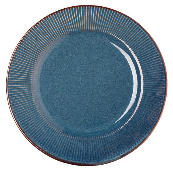 Imagem de Jogo 12 Prato Raso de Jantar Ceramica Azul Linear Rústico 27cm Lyor