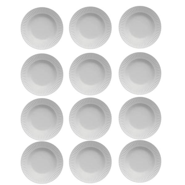 Imagem de Jogo 12 Pratos Fundos em Porcelana Diamante Germer 23cm Branco Mesa Posta Restaurante