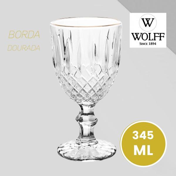 Imagem de Jogo 12 Taça de Vidro Transparente com Borda Dourada Fio de Ouro Greek 345ml Wolff