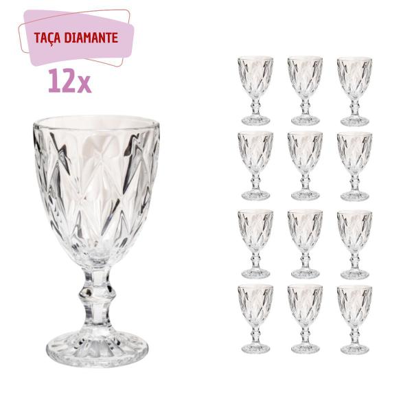 Imagem de Jogo 12 Taça Diamante Bico De Jaca Vidro Transparente 300ml