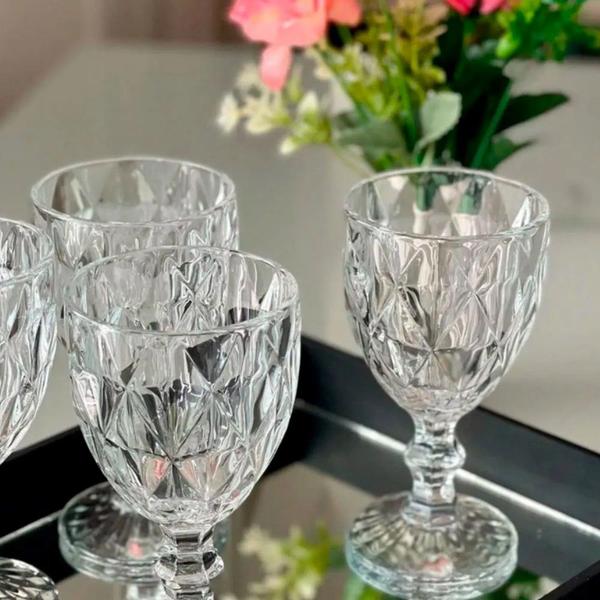 Imagem de Jogo 12 Taças de Vidro Cor Transparente Diamante Clear p/ Água Vinho Class Home 240ml