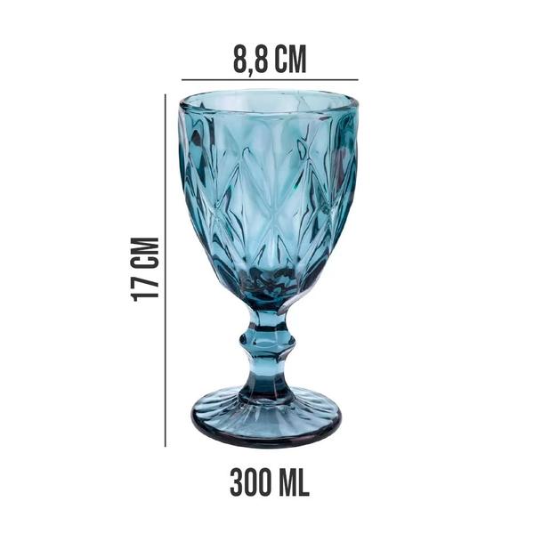 Imagem de Jogo 12 Taças de Vidro Diamond Diamante Azul 300ml Água Class Home