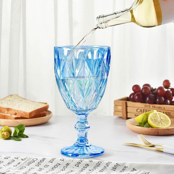 Imagem de Jogo 12 Taças de Vidro Luxo Diamond Azul Transparente 310ml Vinho Água Drinks Grosso Resistente Diamante