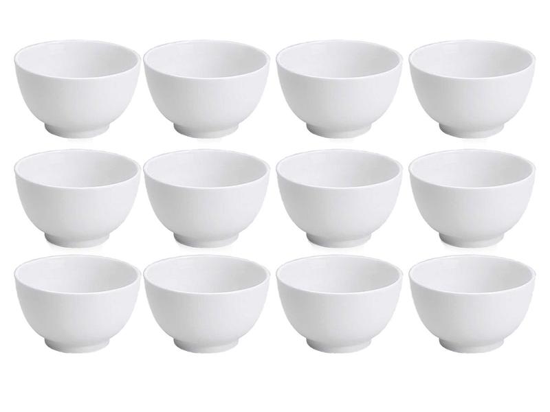 Imagem de Jogo 12 Tigelas de Porcelana Branca 390ml Cumbuca Japonesa