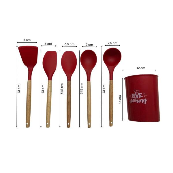 Imagem de Jogo 12 Utensílios Silicone Colher Concha Pegador Vermelho