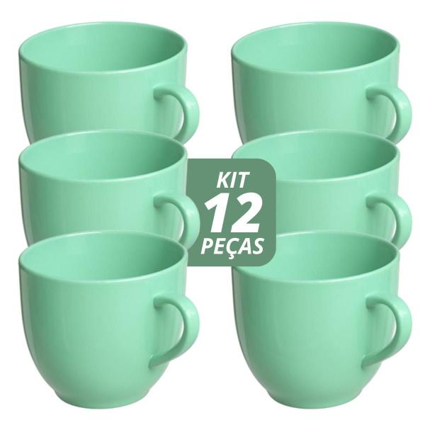 Imagem de Jogo 12 Xícara Chá Café 170ml Verde em Porcelana - Mundo da Porcelana