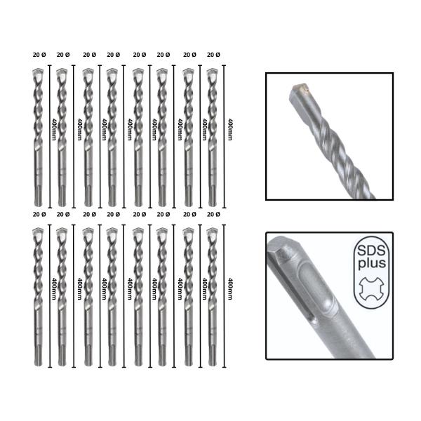 Imagem de Jogo 16 Brocas SDS Plus 20x400 mm Aço Carbono Tungstênio