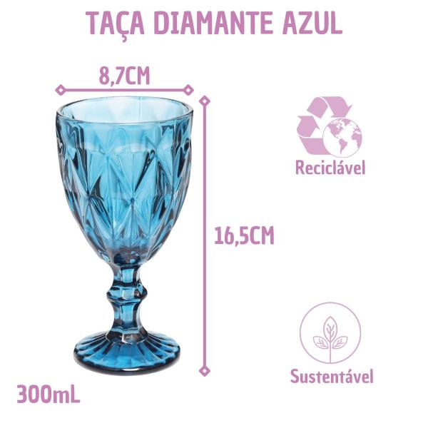 Imagem de Jogo 18 Copo Taça Vidro Diamante Azul Para Agua vinho 300ml