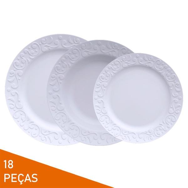 Imagem de Jogo 18 Peças Pratos Rasos Fundos Sobremesa Porcelana Tassel 6 Pessoas