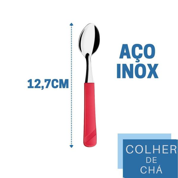 Imagem de Jogo 180 Colher de Chá Aço Inox Plástico Vermelho Luna