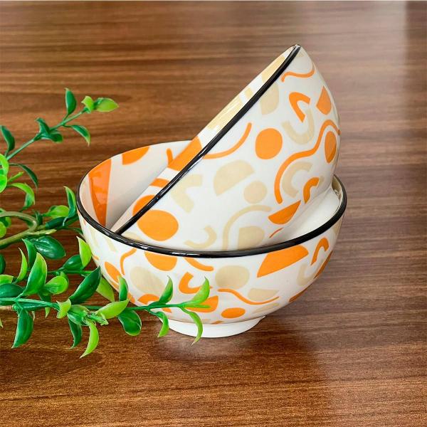 Imagem de Jogo 2 Bowls Cerâmica Confetes Laranja e Bege 11,5x6cm 250ml