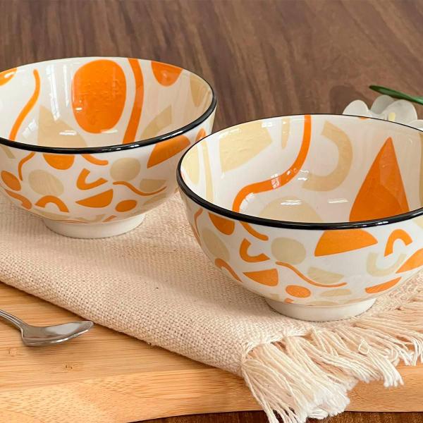 Imagem de Jogo 2 Bowls Cerâmica Confetes Laranja e Bege 11,5x6cm 250ml