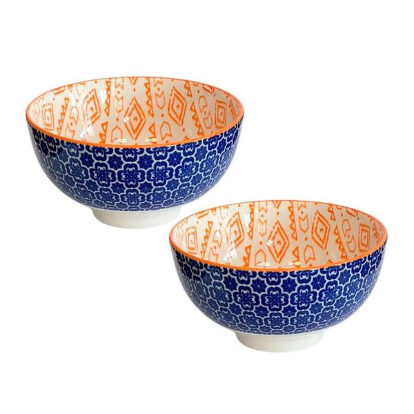 Imagem de Jogo 2 Bowls Cerâmica Étnico Laranja e Branco 11,5x6cm 250ml