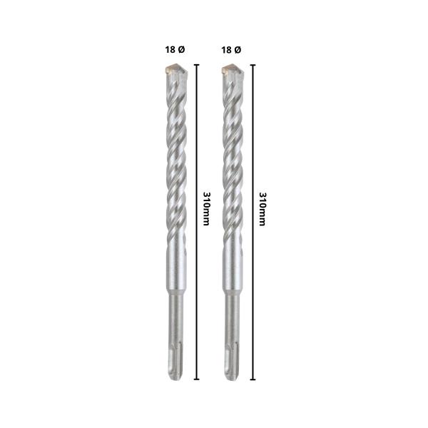 Imagem de Jogo 2 Brocas SDS Plus 18x310 mm Aço Carbono Tungstênio