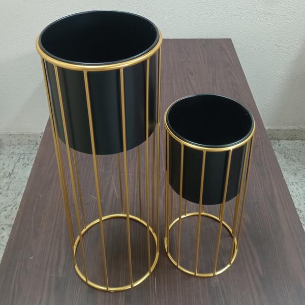 Imagem de Jogo 2 cachepô vaso decorativo planta home&co metal preto