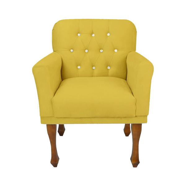 Imagem de Jogo 2 Cadeira Poltrona Decorativa Com Botões De Strass Anitta Suede Amarelo DL Decor