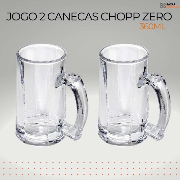 Imagem de Jogo 2 Canecas Chopp Zero Cerveja Copo de Vidro Bar 360ML