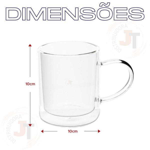 Imagem de Jogo 2 Canecas Grande Vidro 320ml Parede Dupla Xícaras Café Conjunto Kit Duas Camada Presente Alça Chá Cj Copo Bistro