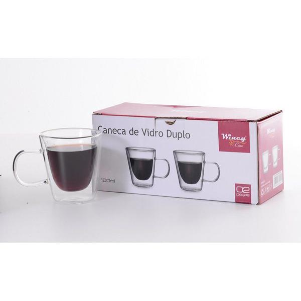 Imagem de Jogo 2 Canecas Para Café Parede Dupla De Vidro 100ml Wincy