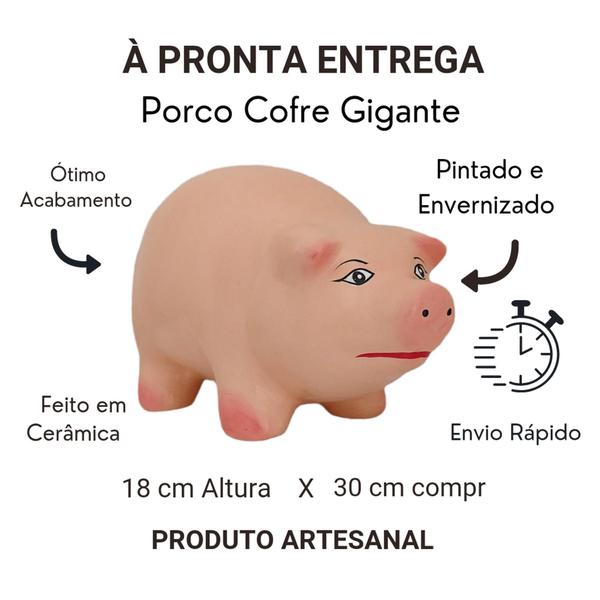 Imagem de Jogo 2 Cofres Porquinho Azul Porco Gigante Bege Porta Moedas Em Cerâmica - Várias Variedades