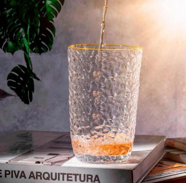 Imagem de Jogo 2 Copo Cristal Martelado Fio de Ouro Petra 330ml - Lyor