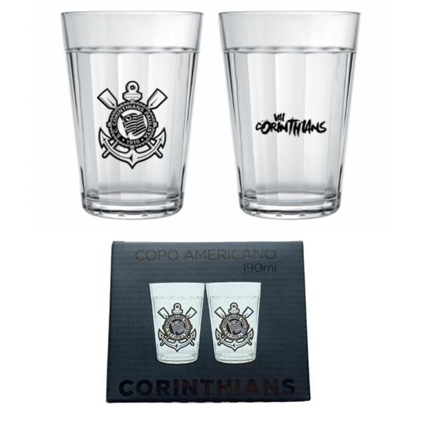 Imagem de Jogo 2 Copos Americanos Prime Corinthians Branco 190ml Luva com Caixa - Allmix