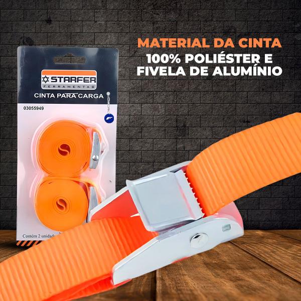 Jogo 2 Fitas Para Amarrar Carga Sem Catraca 1 (25,4mm)x2,5m - Starfer Imagem de Jogo 2 Fitas Para Amarrar Carga Sem Catraca 1 (25,4mm)x2,5m