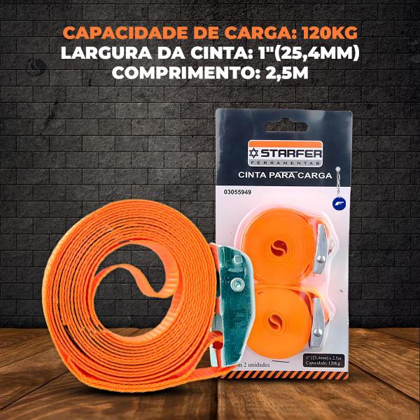 Jogo 2 Fitas Para Amarrar Carga Sem Catraca 1 (25,4mm)x2,5m - Starfer Imagem de Jogo 2 Fitas Para Amarrar Carga Sem Catraca 1 (25,4mm)x2,5m